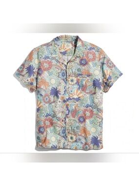 Marine layer Tencel Linen Short Sleeve Resort Button-Up Shirt in Groovy Print